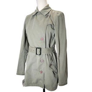 DKNY, Y2K, Military Green, Single Breasted Belted Coat. Small